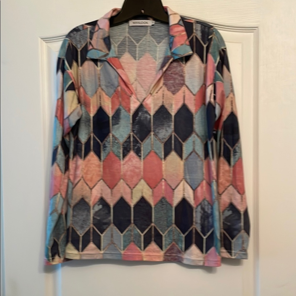 MISSLOOK Colorful Geometric Button Down Shirt